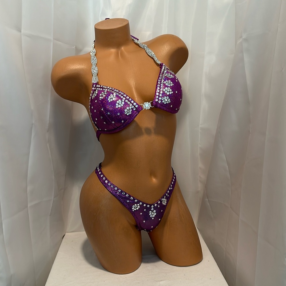 Npc competition purple figure suit Crystal Rhinestones 32B cup small bottom